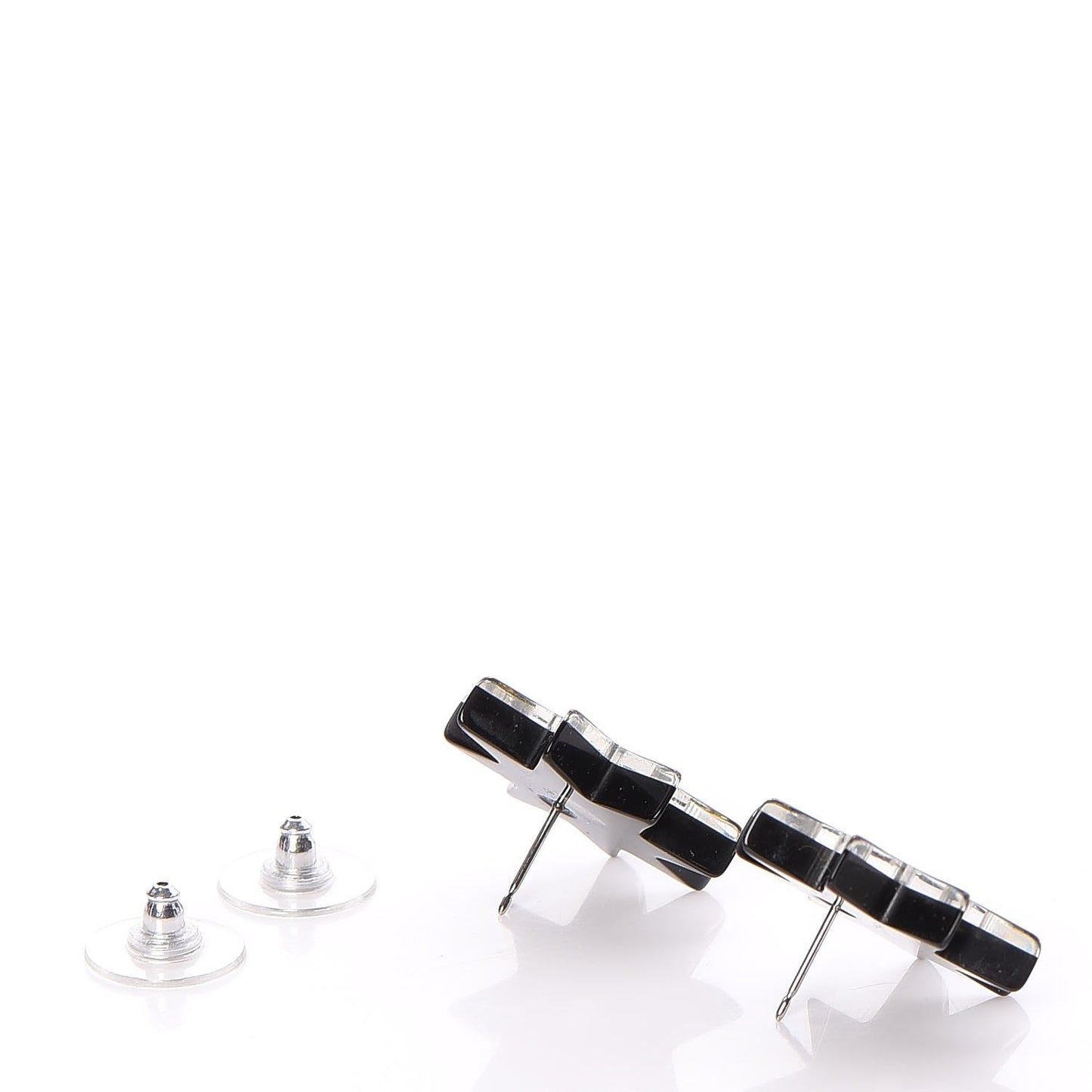 Resin Metal CC Star Earrings Black Gold