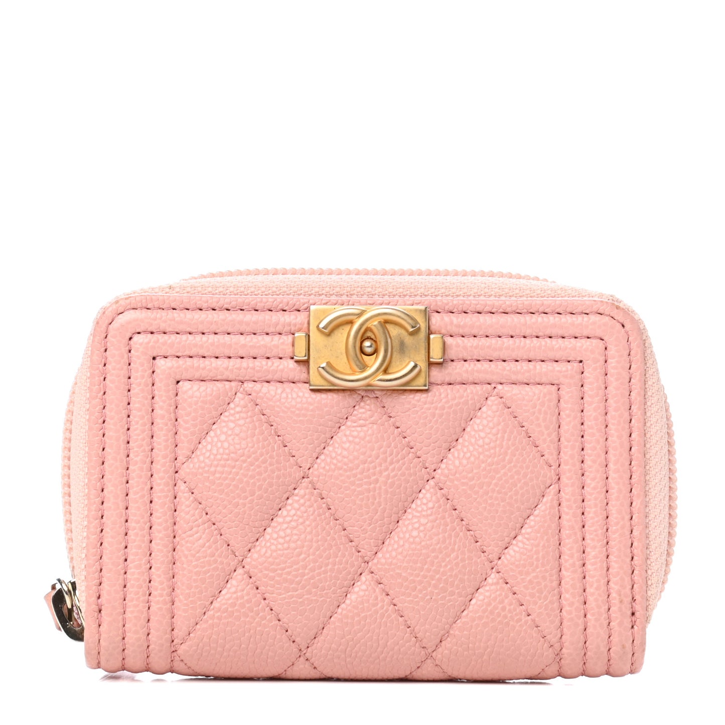 Caviar Quilted Boy Zip Around Coin Purse Wallet Light Pink