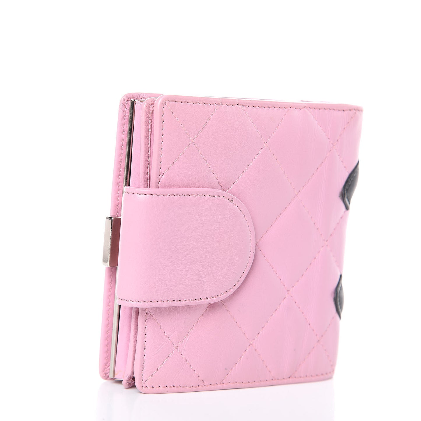 Calfskin Quilted Cambon Bi-Fold Wallet Pink Black