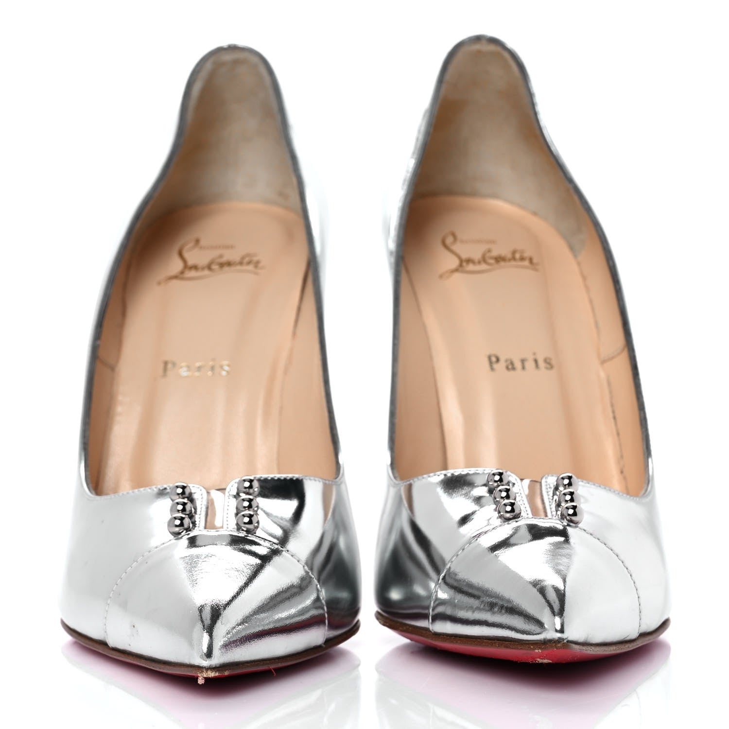 Christian Louboutin Nappa Patent Studded Predupump 85 Pumps 40 Silver 2 of 8