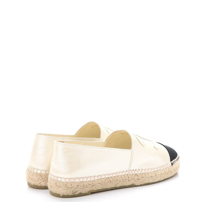 Chanel Metallic Calfskin Grosgrain CC Espadrilles 38 Ivory Black 4 of 11