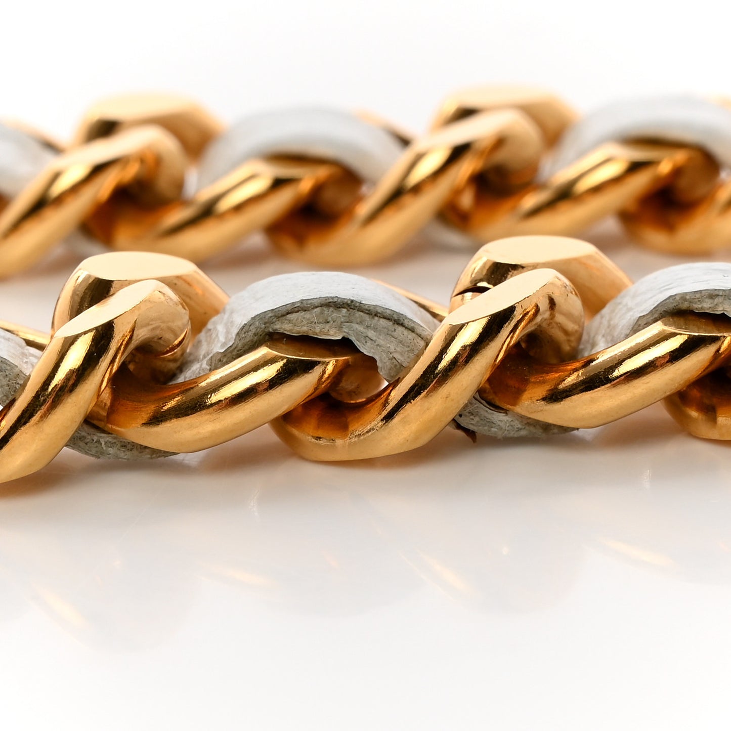 Lambskin CC Medallion Chain Belt White Gold