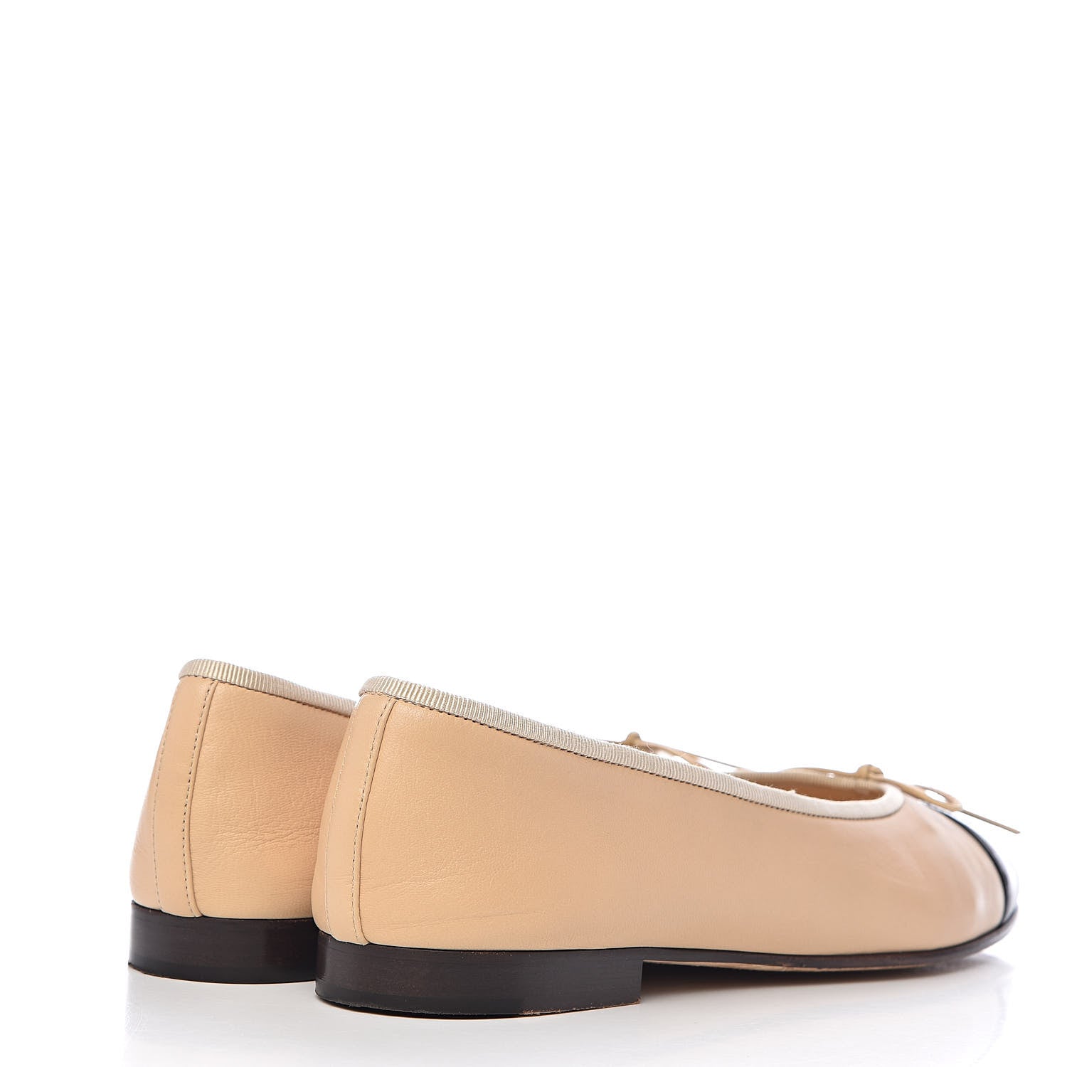 Chanel Lambskin Cap Toe CC Ballerina Flats 38 Beige Black 4 of 16