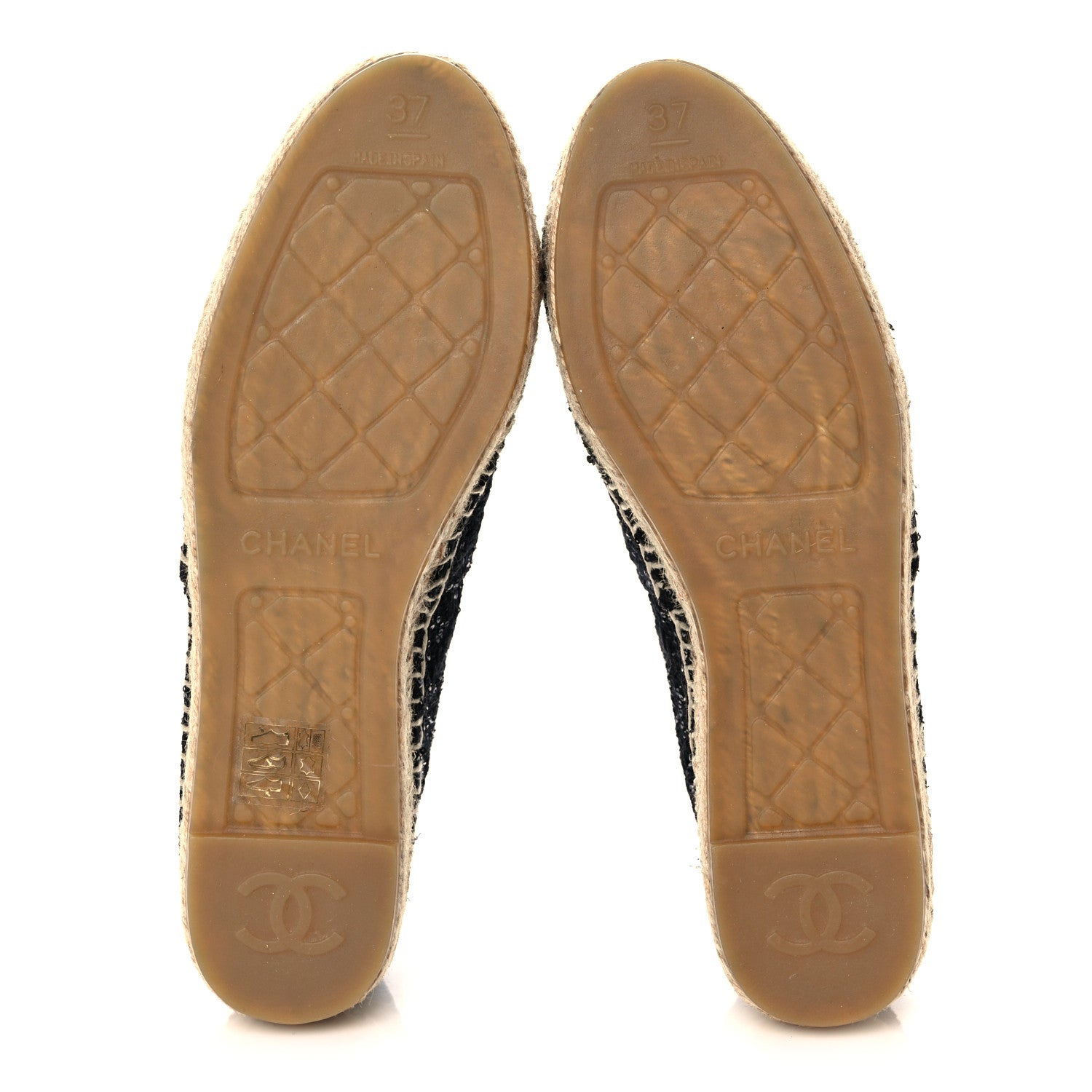 Chanel Tweed Patent Goatskin Sequin CC Espadrilles 37 Black 5 of 8