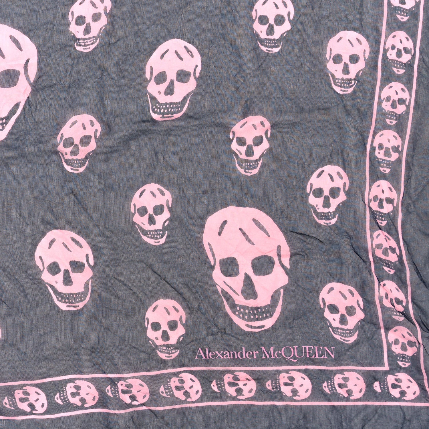 Alexander McQueen Silk Chiffon Skull Scarf Navy Pink 2 of 3