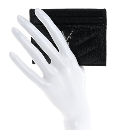 Saint Laurent Grain De Poudre Matelasse Chevron Monogram Credit Card Case Black 2 of 10