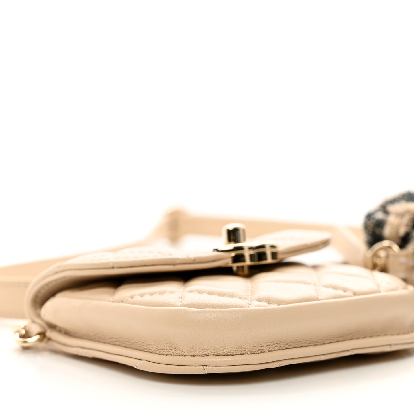 Tweed Lambskin Quilted Waist Bag With Coin Purse Beige