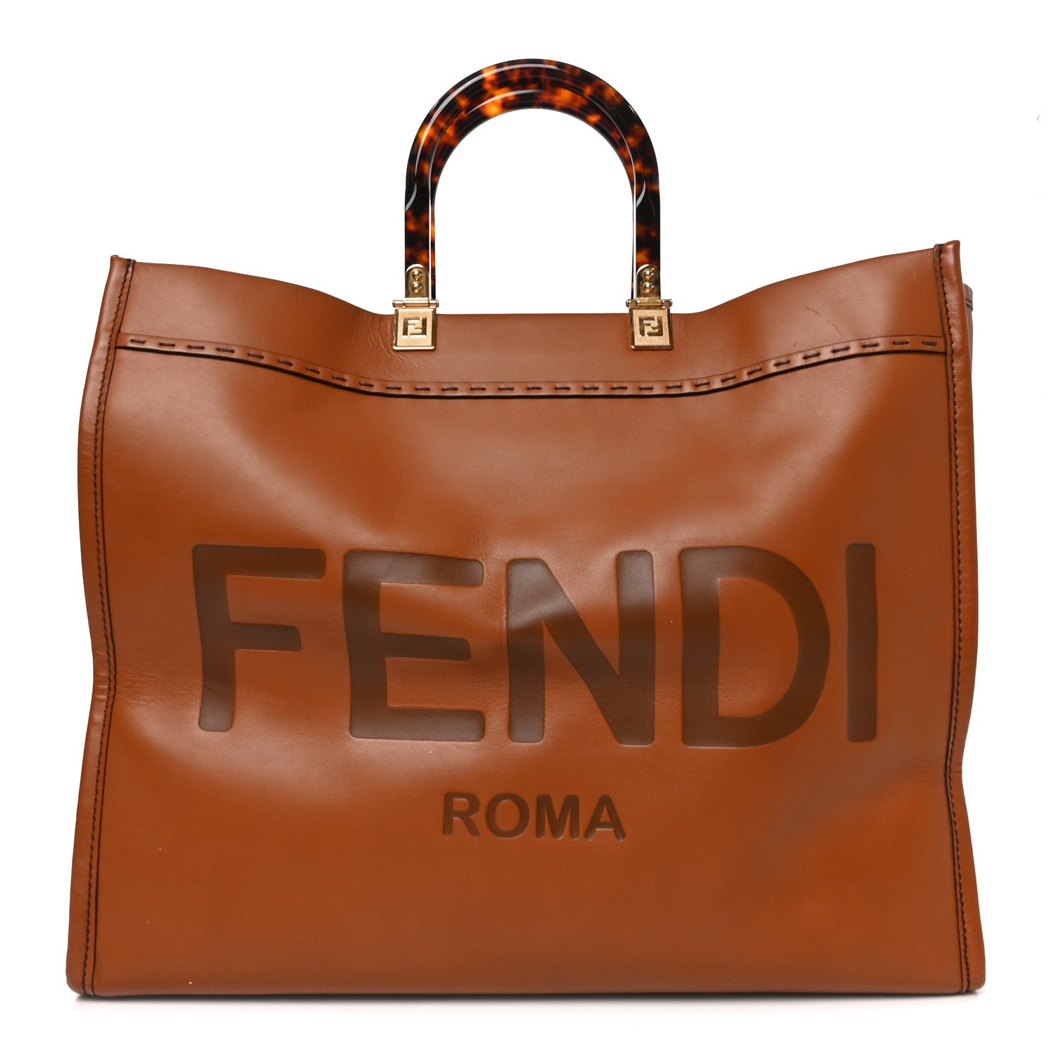 Fendi Vitello King Plexiglass Large Fendi Sunshine Shopper Tote Cuoio 1 of 9