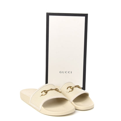 Gucci Suede Perforated Horsebit Slide Sandals 38 Ivory 8 of 8