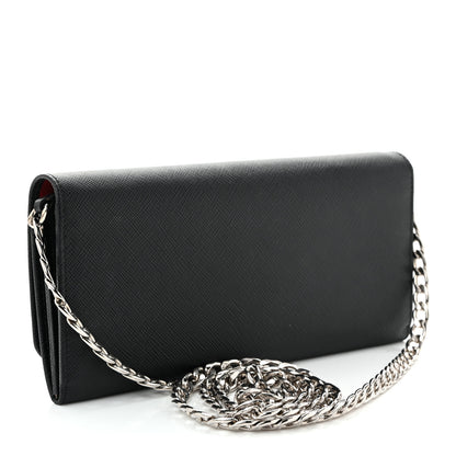 Prada Saffiano Bi-Color Wallet On Chain Black Fuoco 3 of 10
