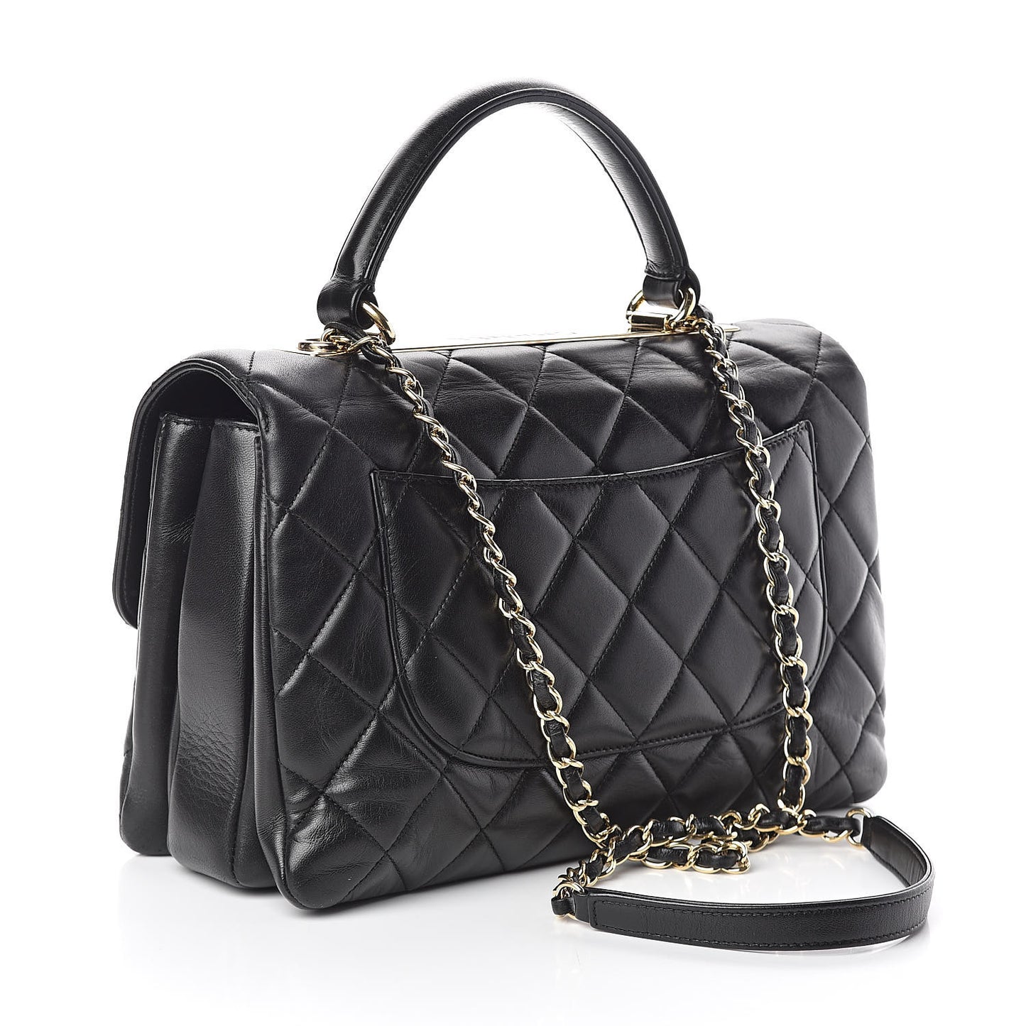 Lambskin Quilted Medium Trendy CC Flap Dual Handle Bag Black