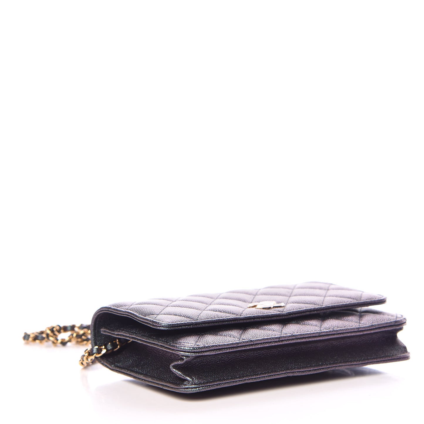 Iridescent Caviar Quilted Wallet On Chain WOC Black