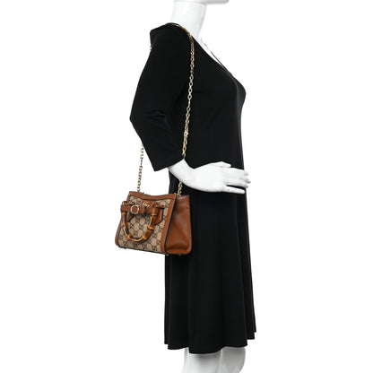Gucci New Canvas Charisma Calfskin Crystal GG Monogram Mini Diana Tote Bag Camel Ebony 2 of 11