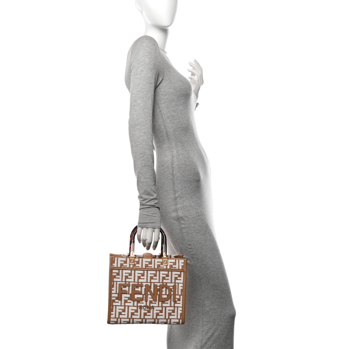 Raffia Chenille Vitello King Plexiglass Small Fendi Sunshine Shopper Tote Natural White