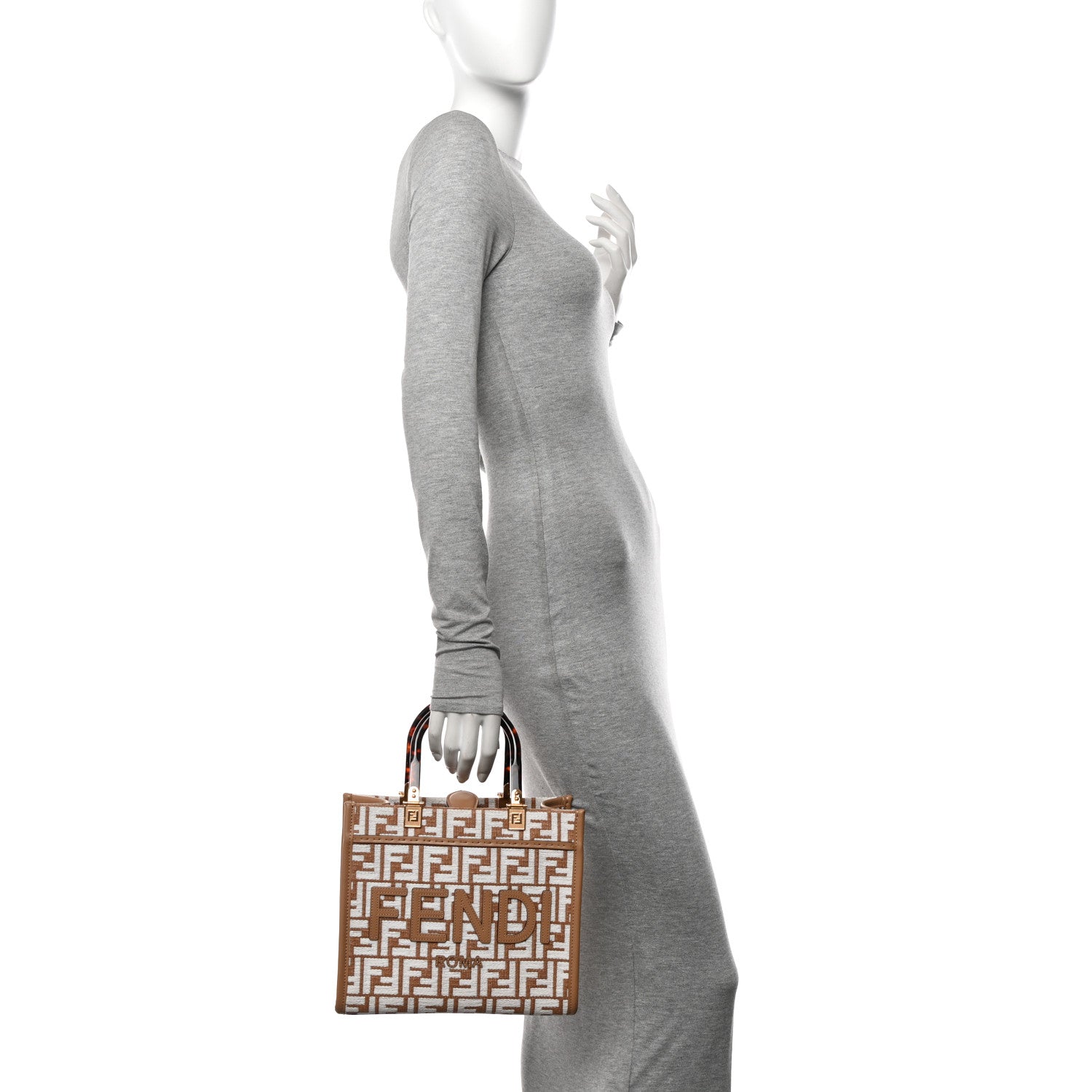 Fendi Raffia Chenille Vitello King Plexiglass Small Fendi Sunshine Shopper Tote Natural White 2 of 10