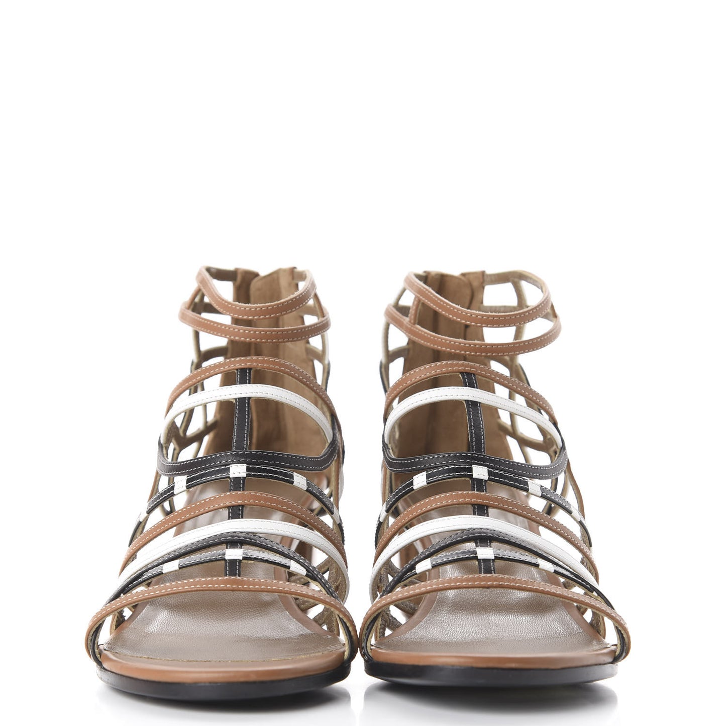 Calfskin Ragazza Sandals 37.5 Palissandre White Black