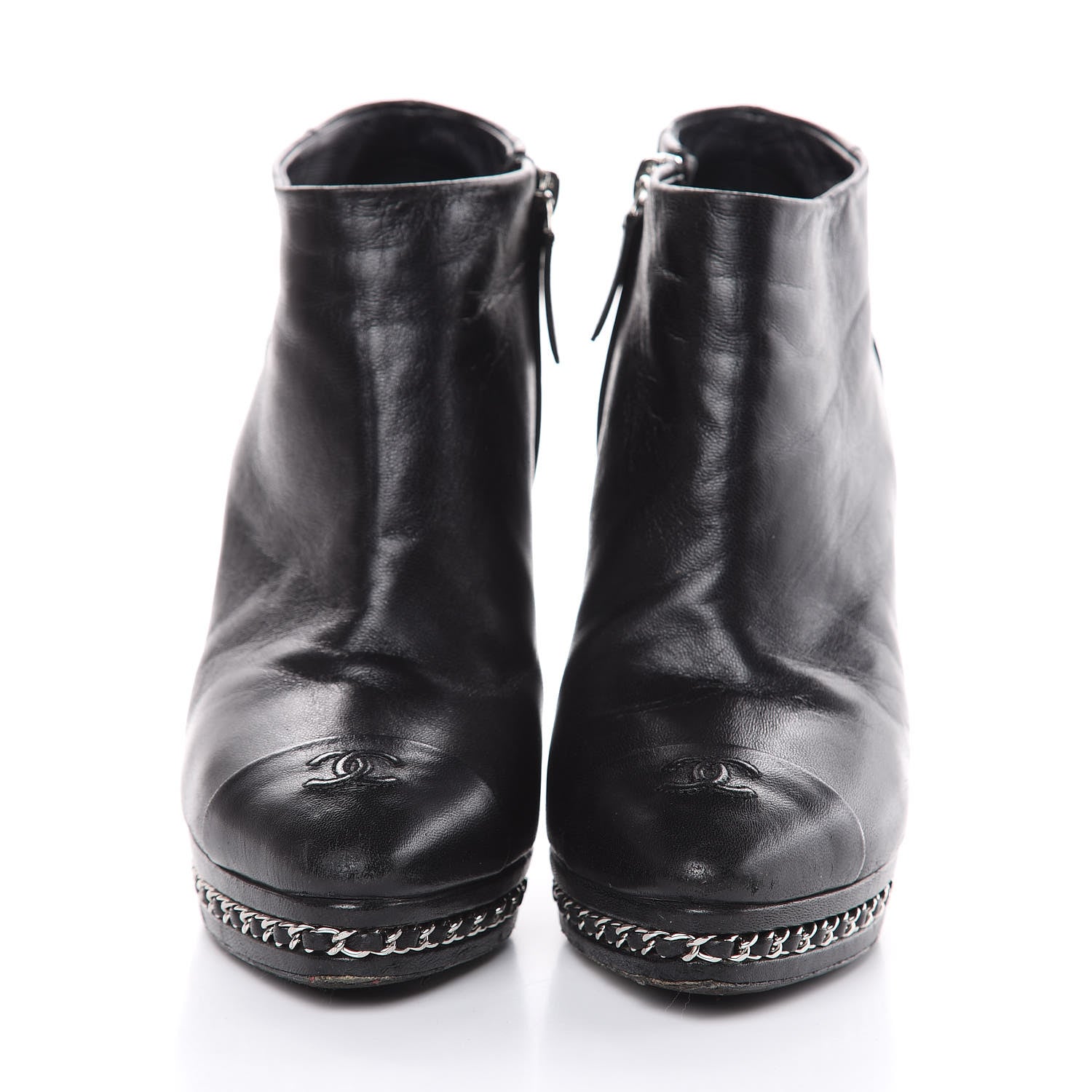 Chanel Lambskin CC Platform Cap Toe Chain Ankle Boots 38.5 Black 2 of 16