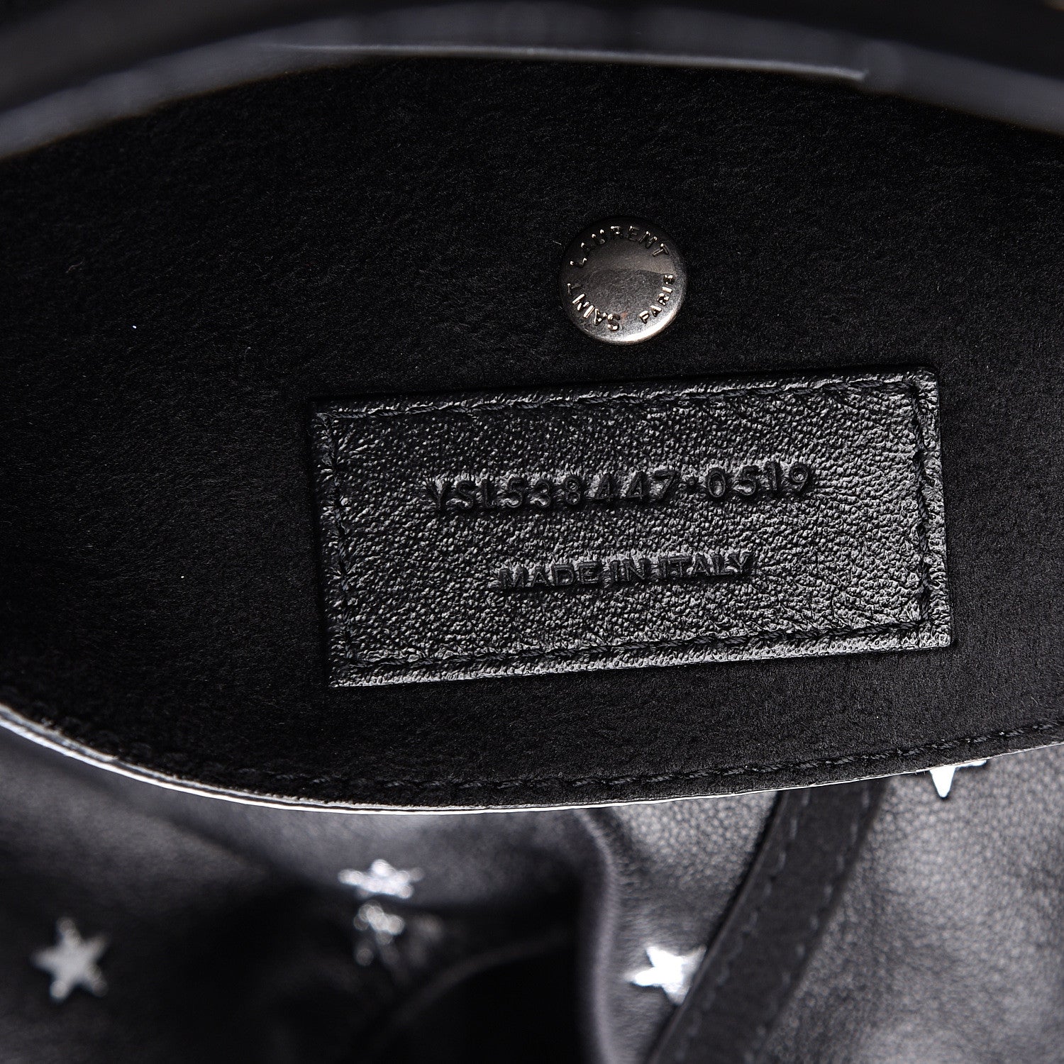 Saint Laurent Lambskin Star Printed Teddy Drawstring Bag Black 8 of 12