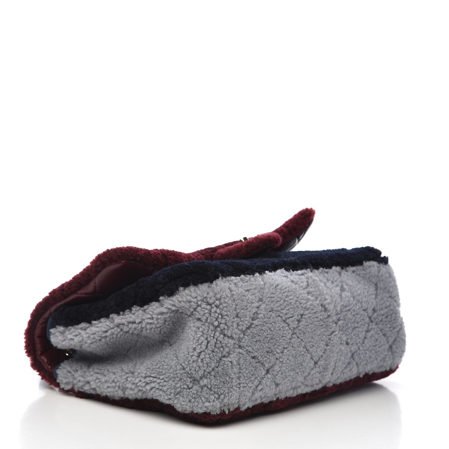 Chanel Shearling Sheepskin Quilted Tri-Color Flap Burgundy Black Grey 4 of 11