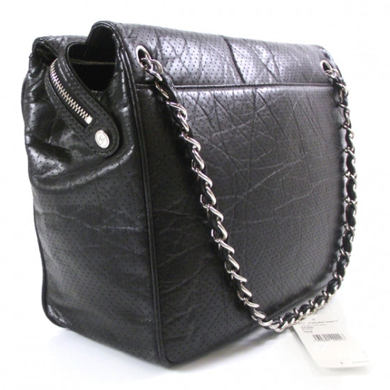 Aged Calfskin Perforated Expandable Tote Black