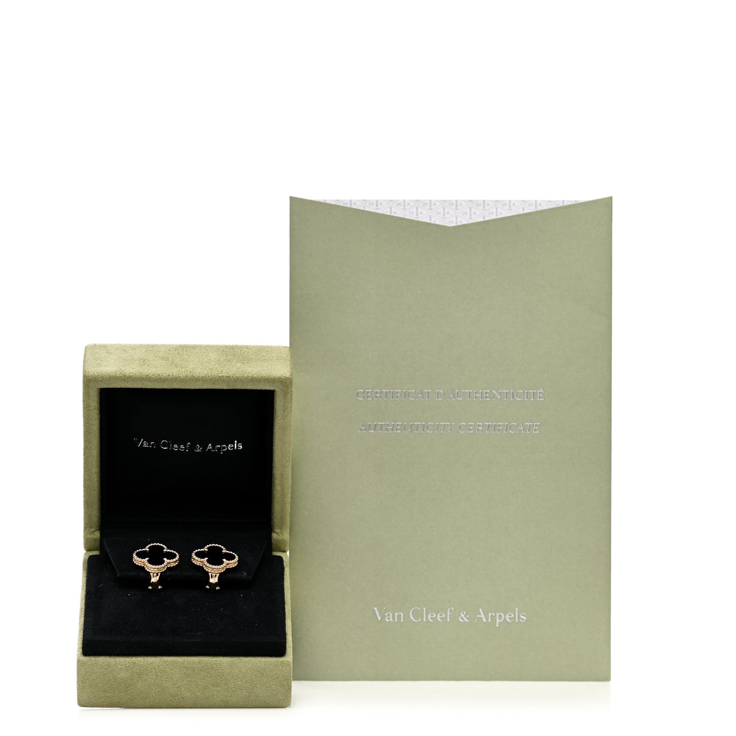 18K Yellow Gold Black Onyx Vintage Alhambra Earrings