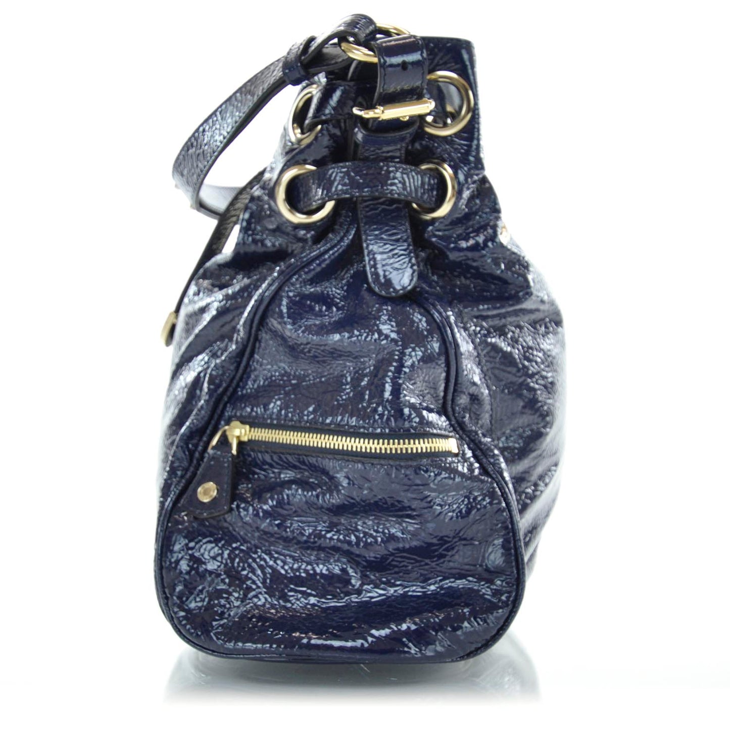 Crinkled Patent Ring Hobo Blue