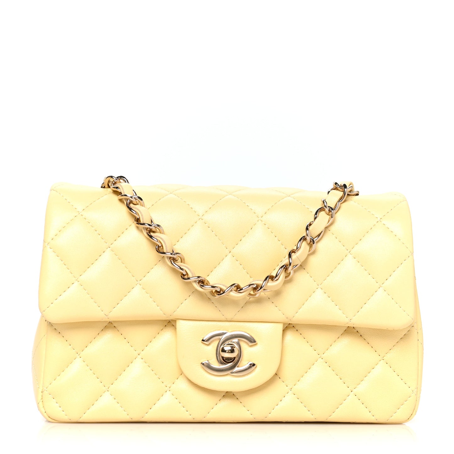 Lambskin Quilted Mini Rectangular Flap Yellow
