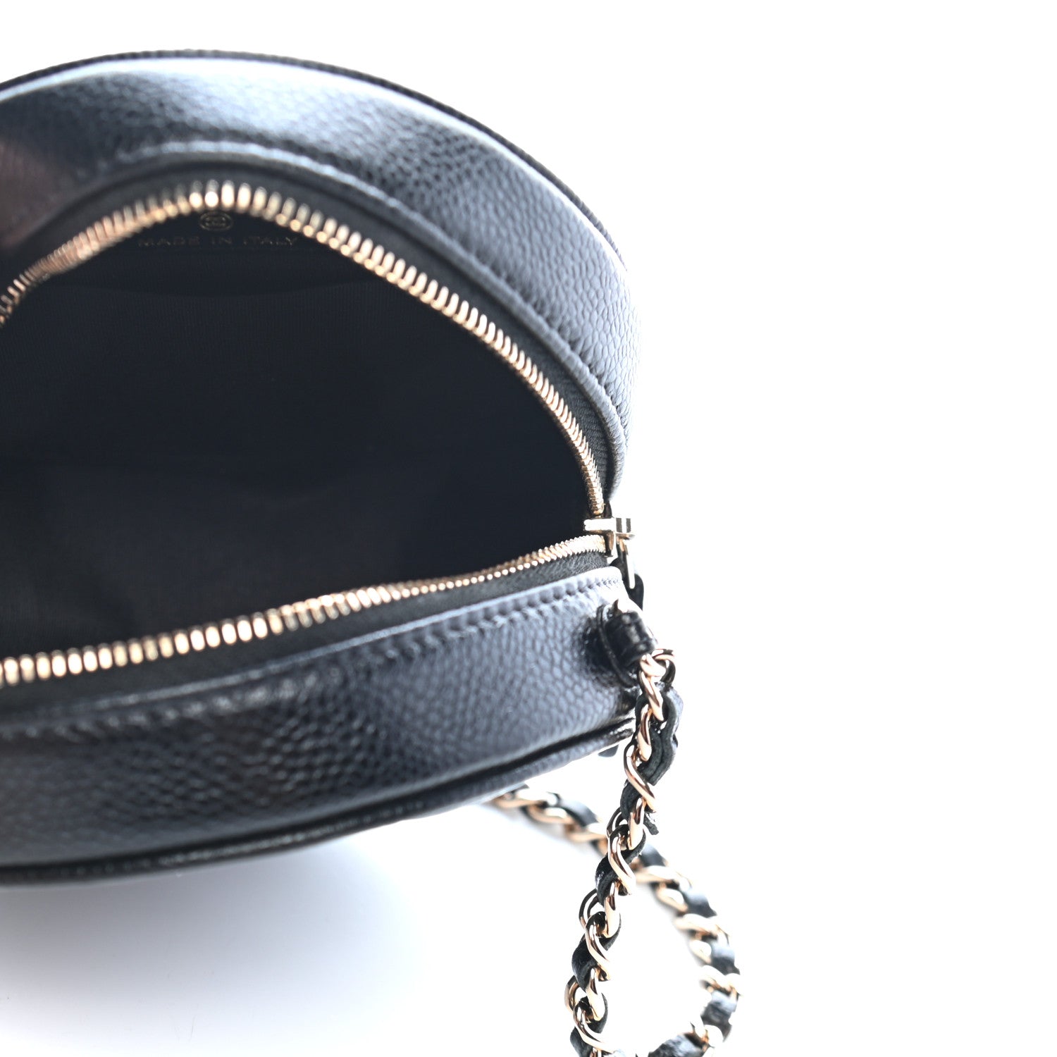 Chanel Caviar Camellia Embossed Round Clutch With Chain Black 5 of 9