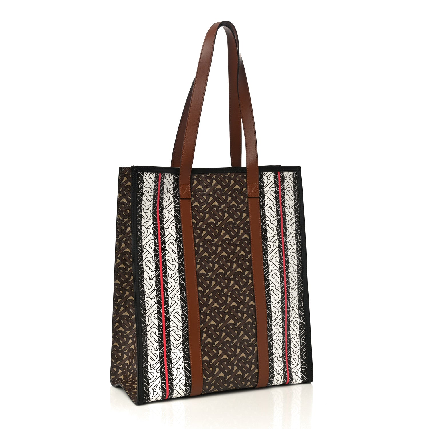 Burberry E-Canvas Monogram Stripe Medium Portrait Tote Bag Bridle Brown 2 of 9