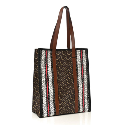Burberry E-Canvas Monogram Stripe Medium Portrait Tote Bag Bridle Brown 2 of 9