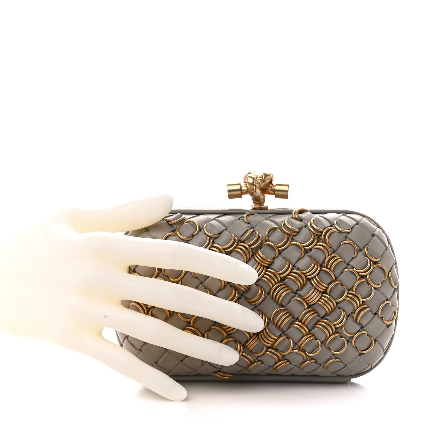 Nappa Intrecciato Knot Clutch Grey Gold
