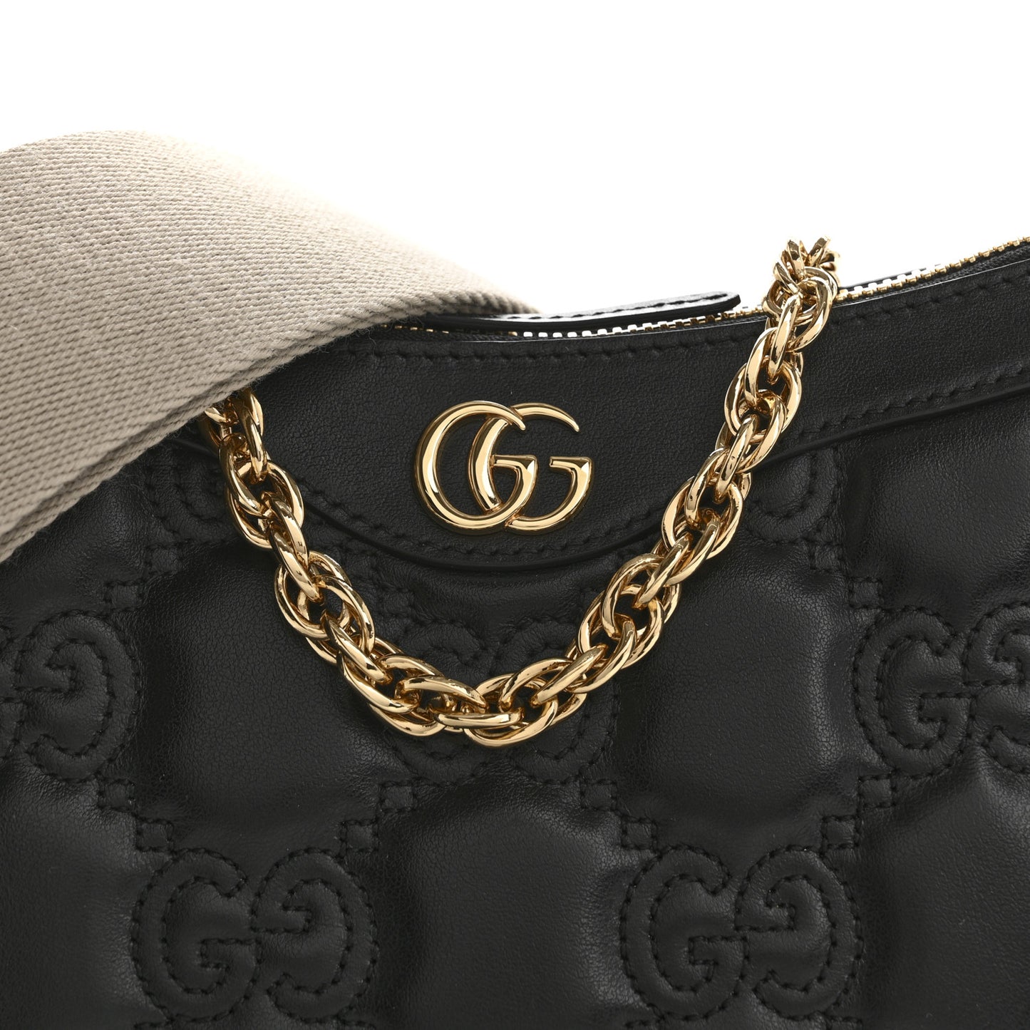 Calfskin GG Matelasse Chain Handbag Black Natural