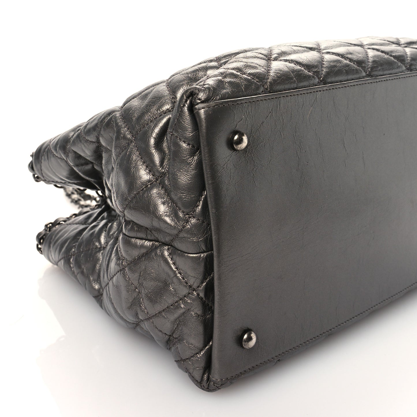 Metallic Calfskin Small Chain Me Tote Silver