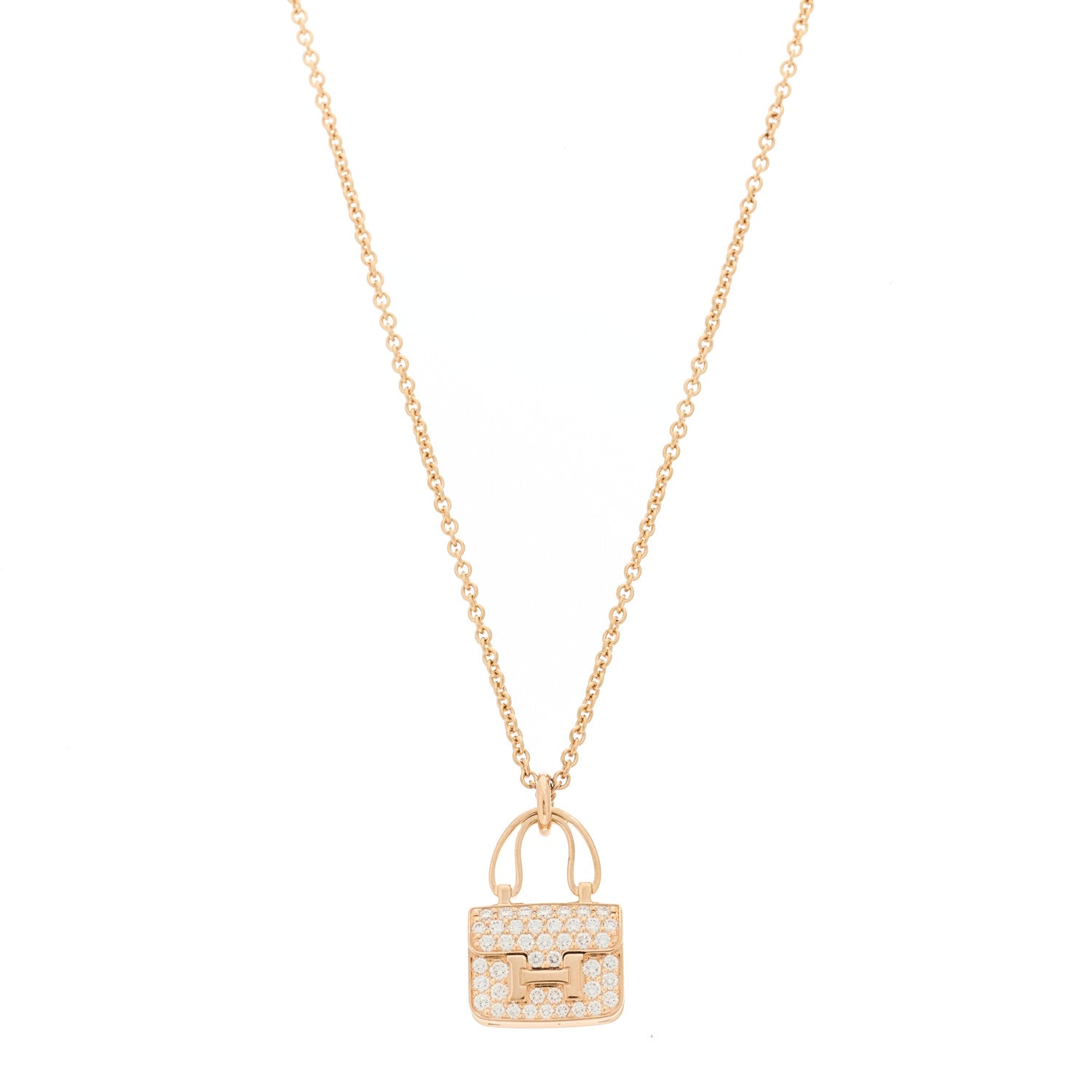 Hermes 18K Rose Gold Diamond Constance Amulettes Pendant Necklace 1 of 7