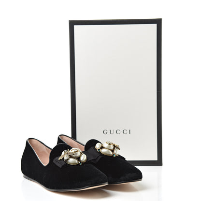 Gucci Velvet Etoile Pearl Embellished Loafers 38.5 Black 11 of 11
