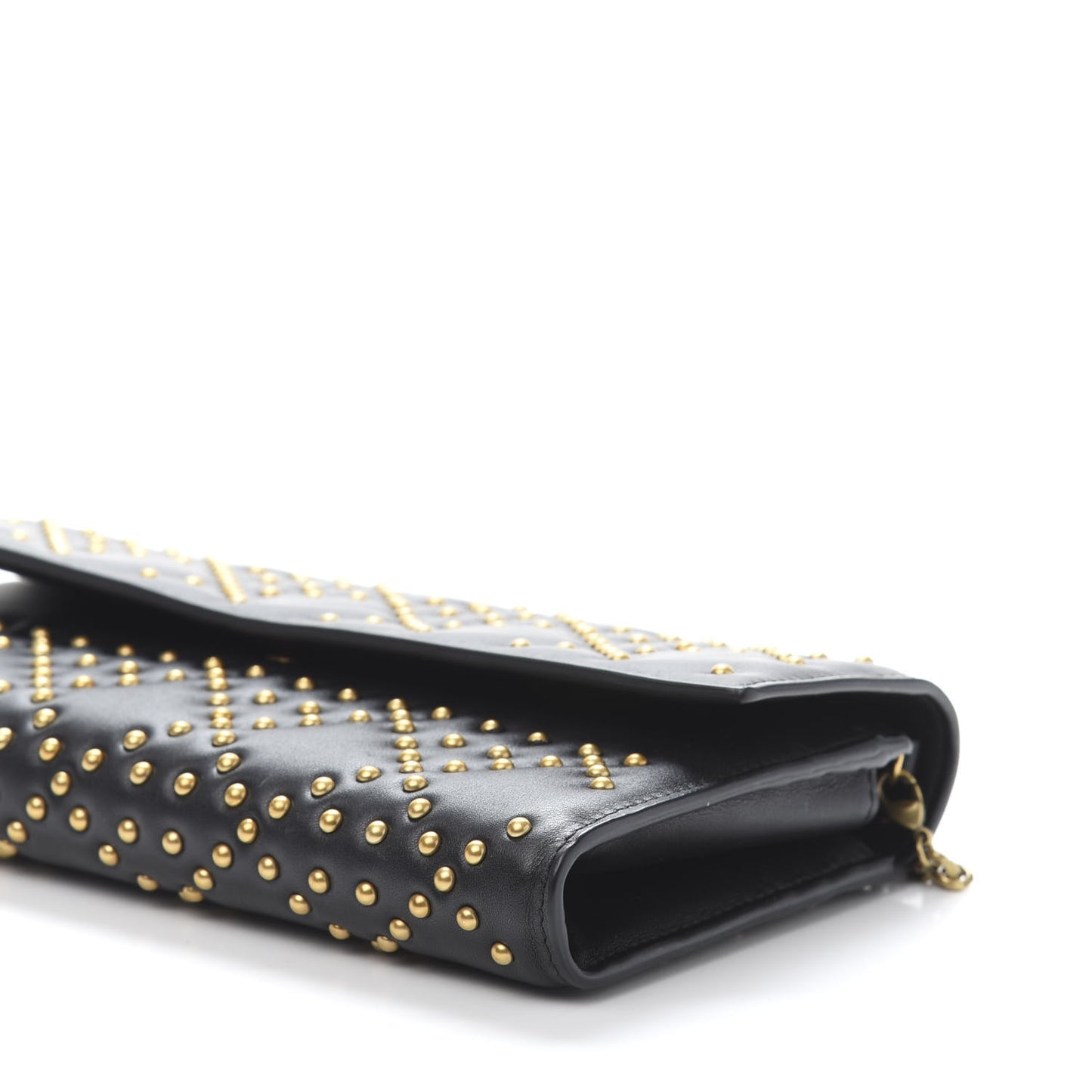 Calfskin Cannage Studded Wallet on Chain Black