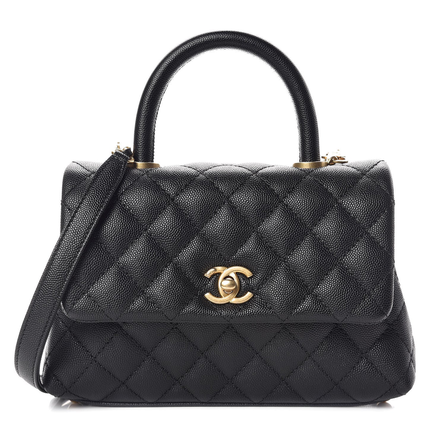 Caviar Quilted Mini Coco Handle Flap Black