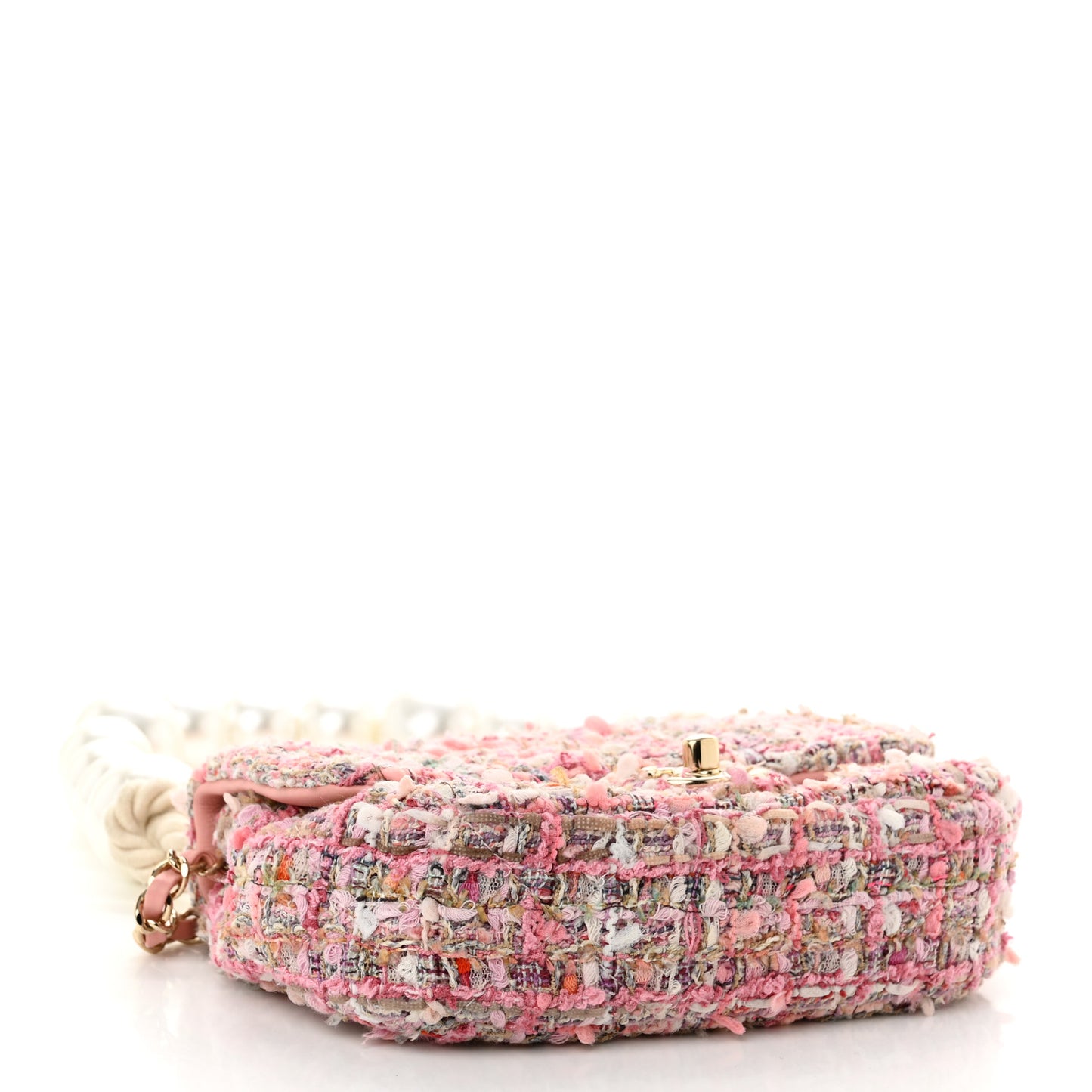 Tweed Mini Pearl Handle Flap Pink Beige Orange Ecru