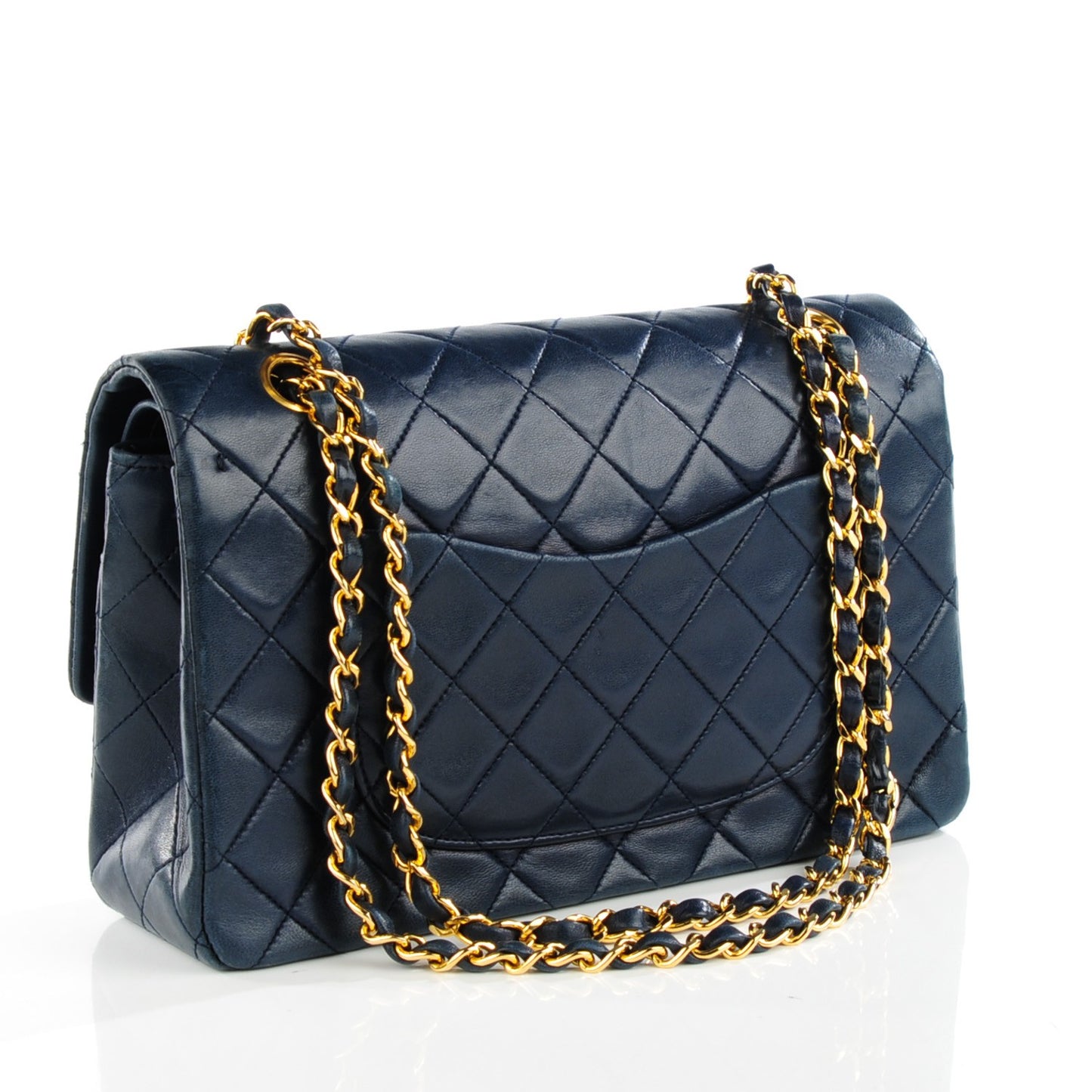 Lambskin Quilted Medium Double Flap Navy