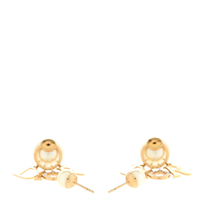 Christian Dior Pearl Crystal Tribal Logo Charms Earrings Gold 3 of 5