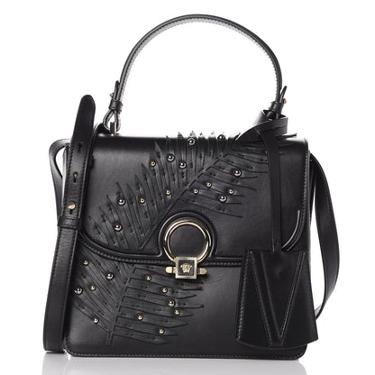 Versace Calfskin Leaf Medium DV One Satchel Black 1 of 10
