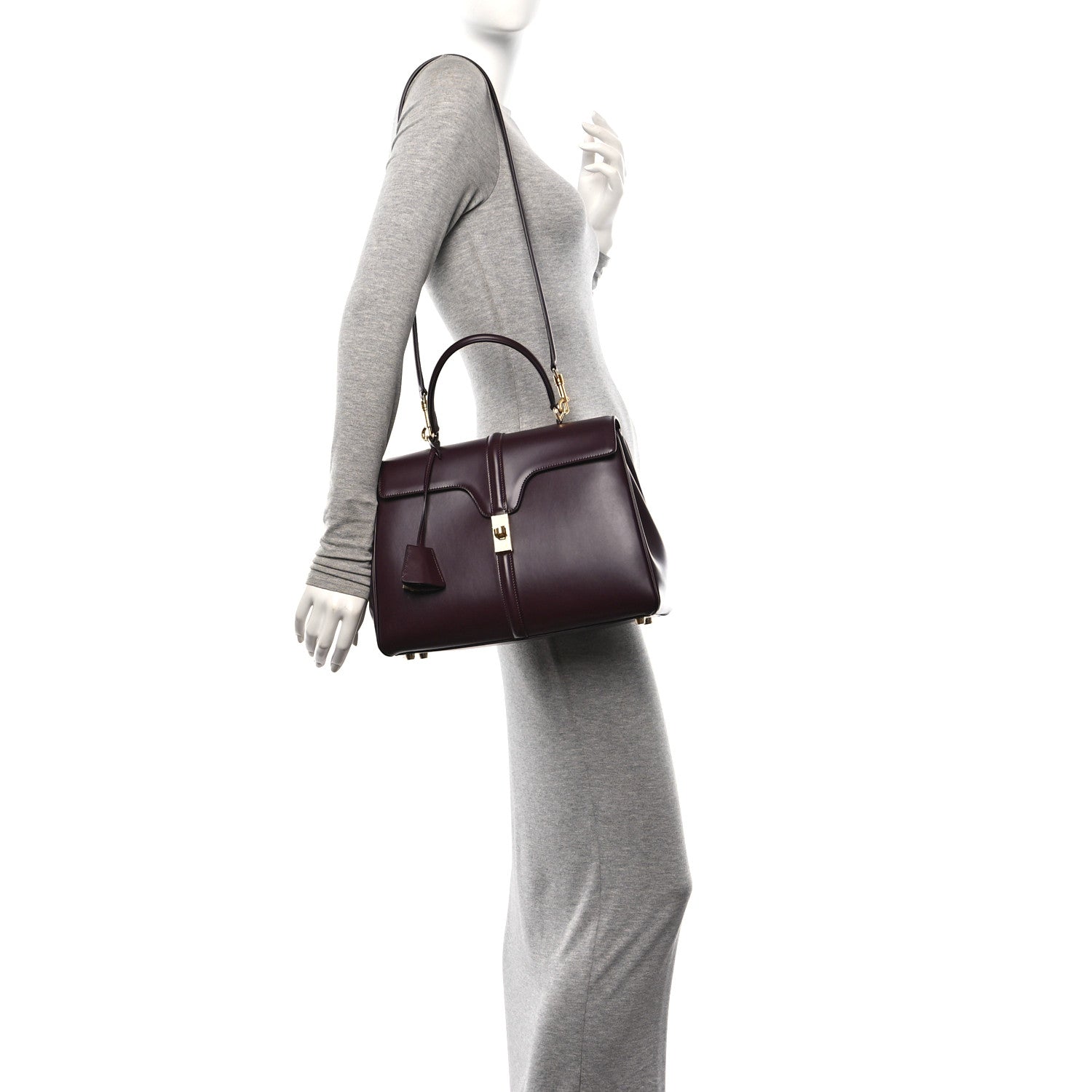 Celine Satinated Calfskin Medium 16 Top Handle Bag Light Burgundy 3 of 10