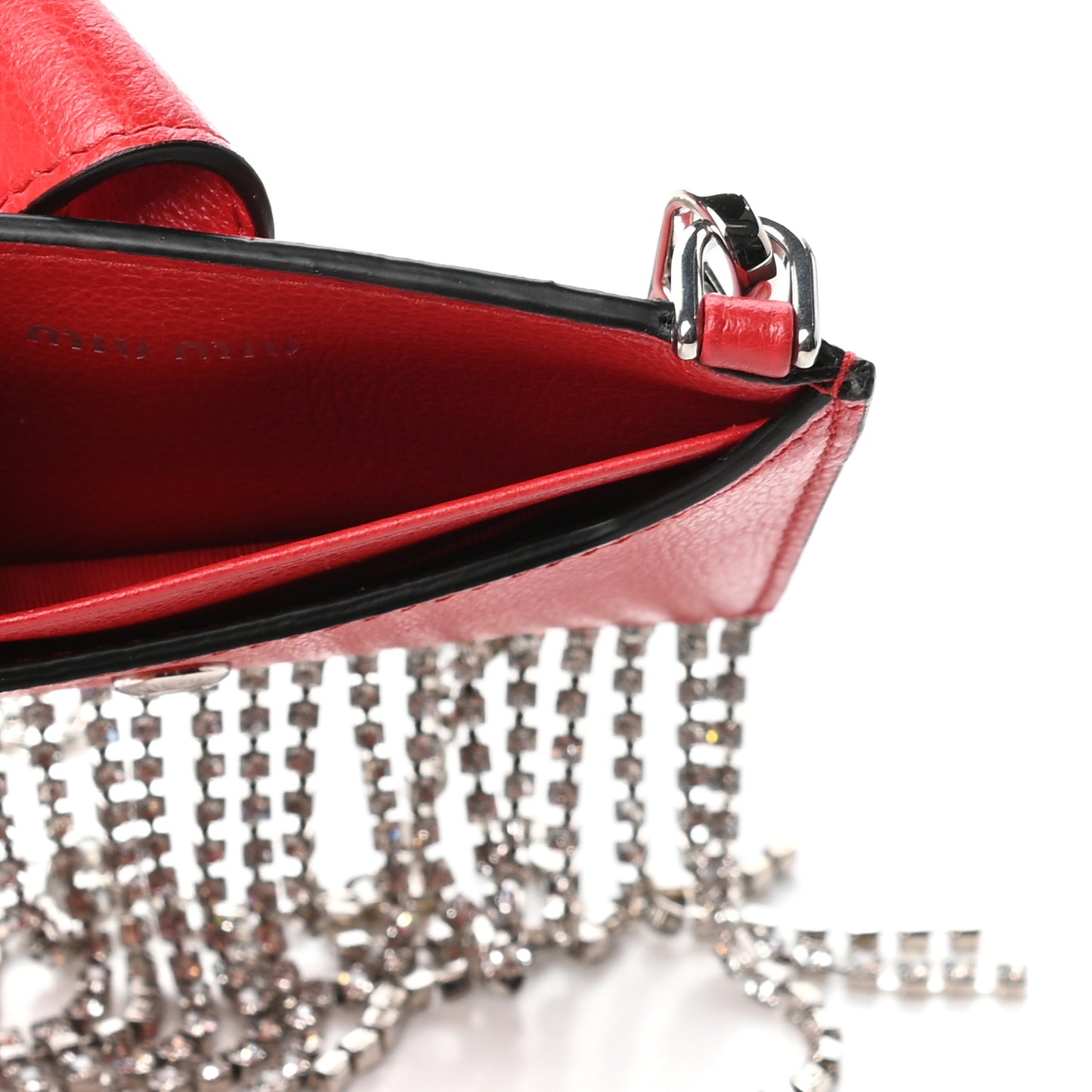 Glace Calfskin Crystal Card Holder Fringe Crossbody Fuoco