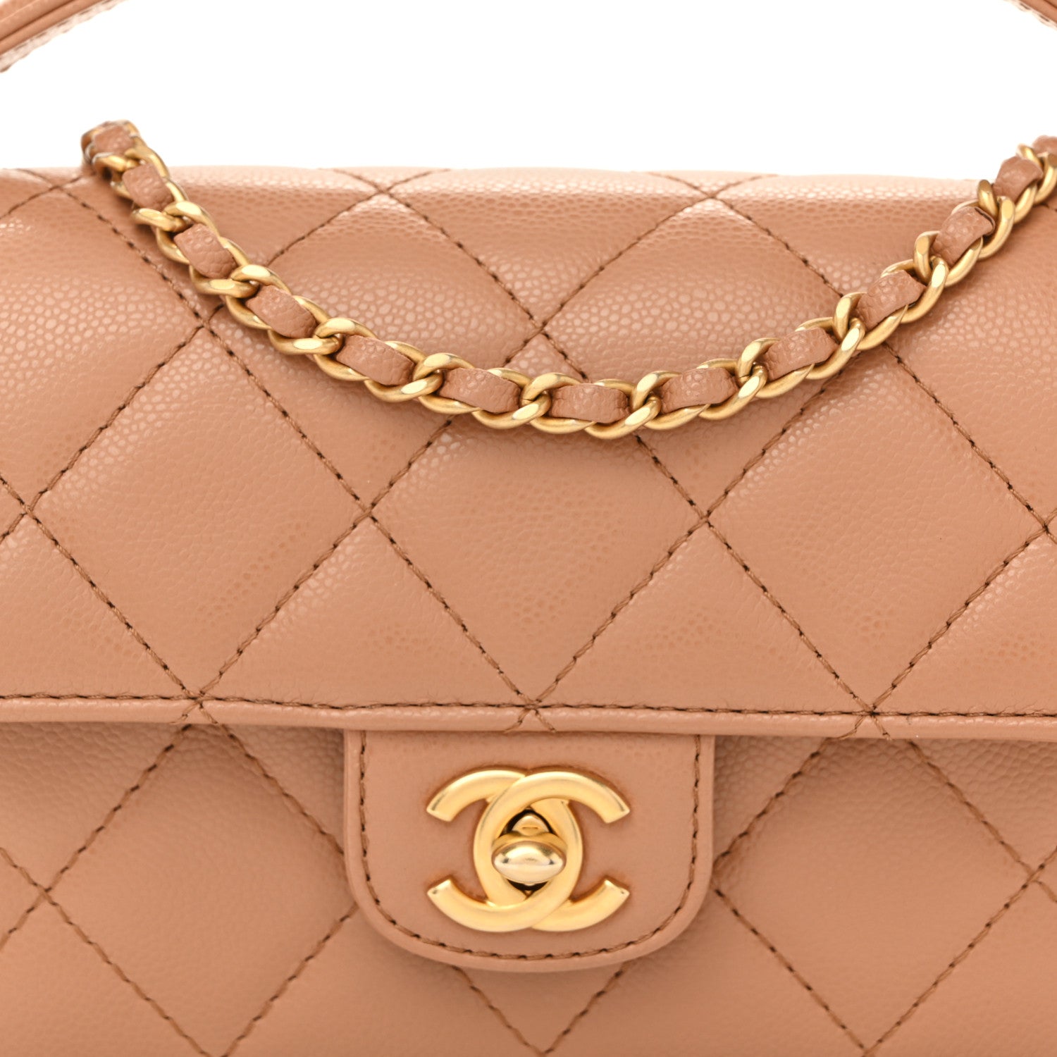 Chanel Shiny Caviar Quilted Mini Top Handle Flap Bag Camel 8 of 13