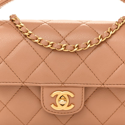 Chanel Shiny Caviar Quilted Mini Top Handle Flap Bag Camel 8 of 13