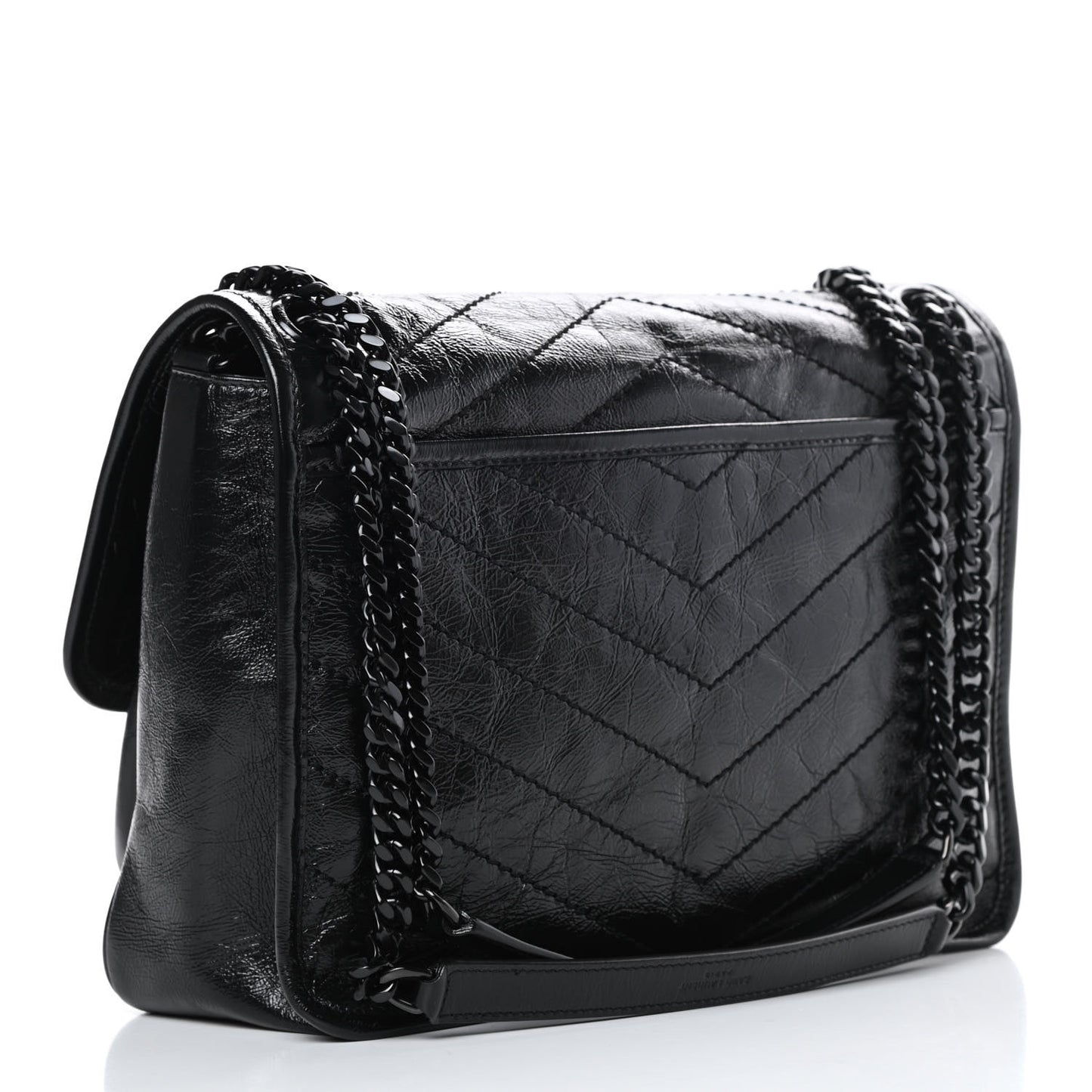 Crinkled Calfskin Matelasse Monogram Medium Niki Chain Satchel Black