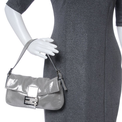Fendi Metallic Lurex Crystal Baguette Silver 2 of 7