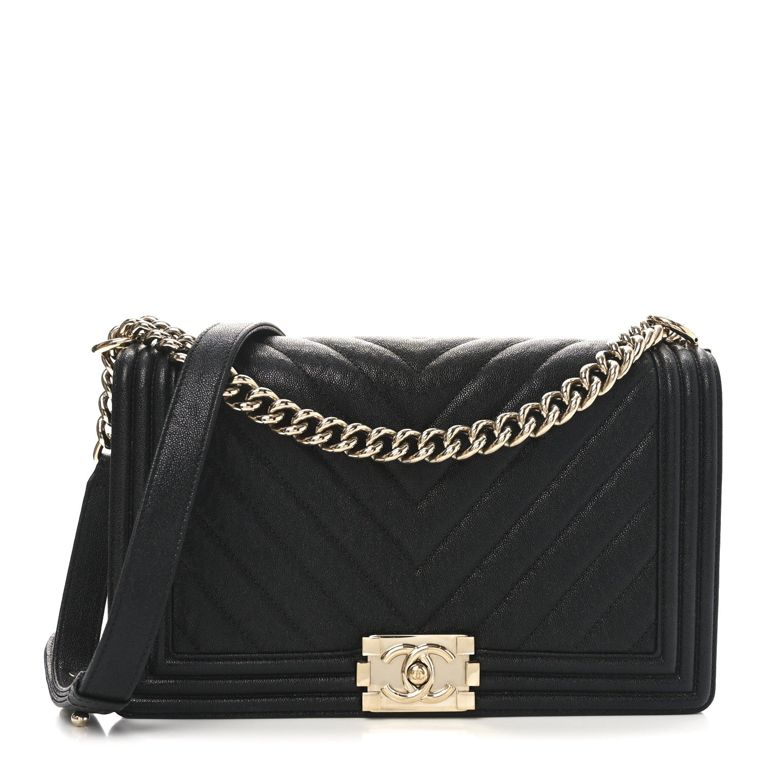 Chanel Caviar Chevron Quilted New Medium Boy Flap Black 1 of 11