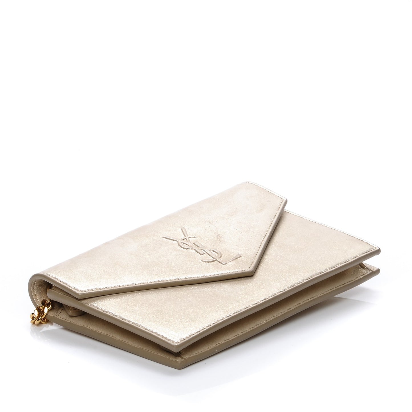 Metallic Fabric Monogram Envelope Chain Wallet Champagne