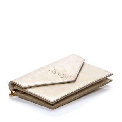 Saint Laurent Metallic Fabric Monogram Envelope Chain Wallet Champagne 4 of 6